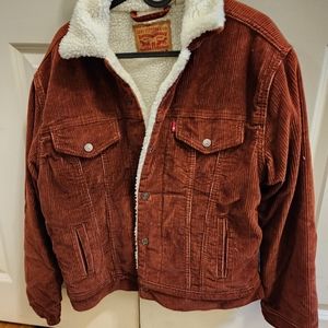 Levi's Ex-Bf Sherpa Trucker Jacket in Cherry Mahogany, Medium